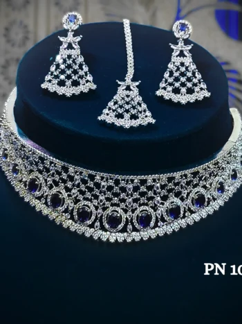 Blue American Diamond Choker Necklace Set for Women in India | Statement Necklace Set Designs Online