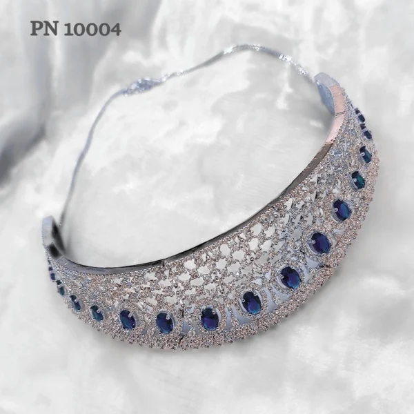 Blue american diamond choker necklace set for women in india | statement necklace set designs online