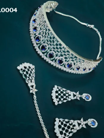 Blue American Diamond Choker Necklace Set for Women in India | Statement Necklace Set Designs Online