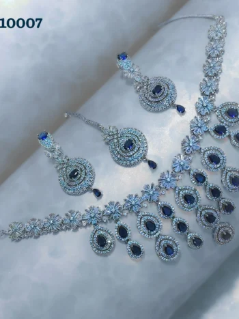 Blue Silver Plated American Diamond Necklace Set for 'women in India