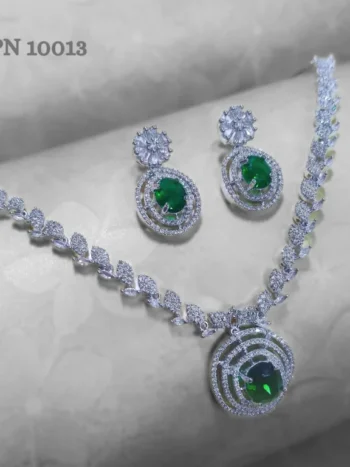 Pendant Necklace |Big Green Artificial Pendant Necklace set designs with earrings