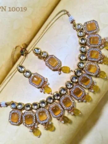 Yellow Kundan Fancy Jewellery Sets Online for Wedding