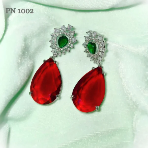 Red crystal clear american diamond earrings for women