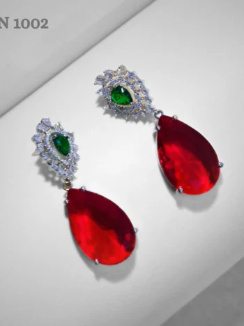 Long Red Crystal Clear Ad Earrings for Women online with Price