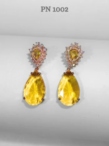 Yellow Crystal Clear American Diamond Long Earrings for Girls and Women