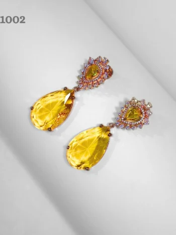 Yellow American Diamond Earrings Design for Girls