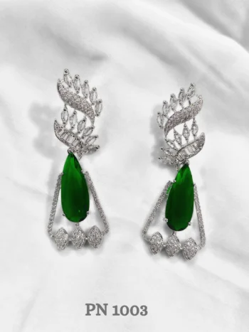 Big Green Single Ad Stone Earrings Designs for Girls Online In India