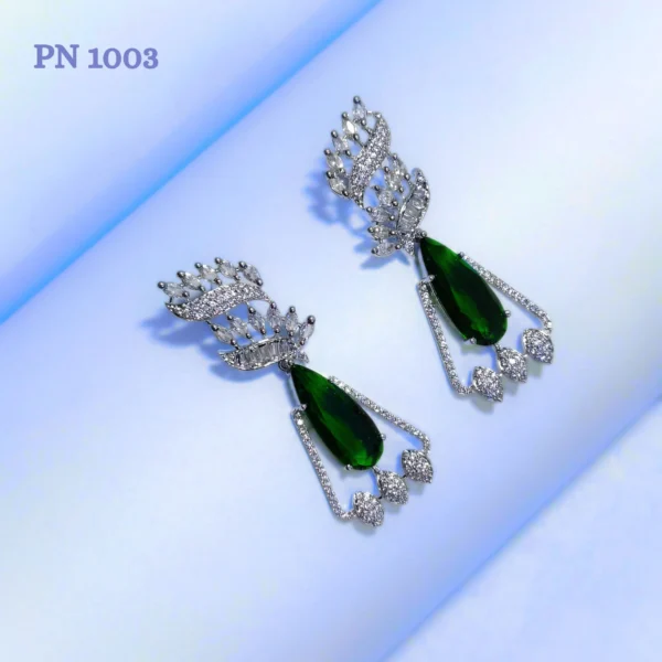 Green western single stone earrings for girls