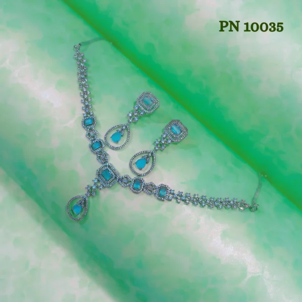 Sea green american diamond necklace set with earrings for women with price online in india