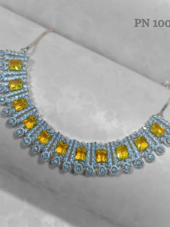 Yellow AD Necklace Set with Price ONline in india for Girls and Women