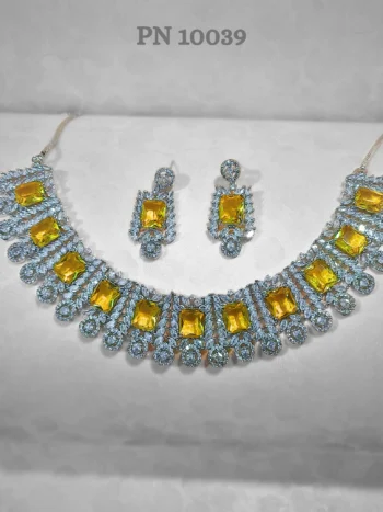 Yellow AD Necklace Set for Women and Girls