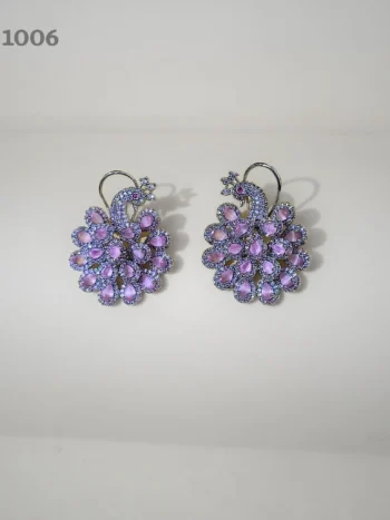 Pink American Diamond Peacock Earrings for Girls Online