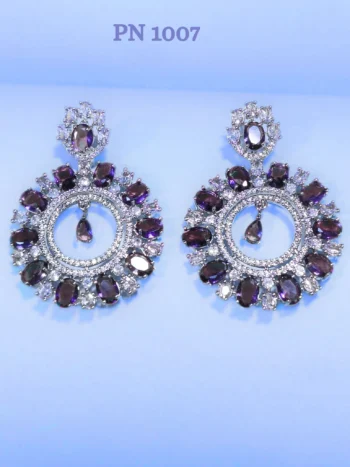 Purple round American Diamond Earrings for Women