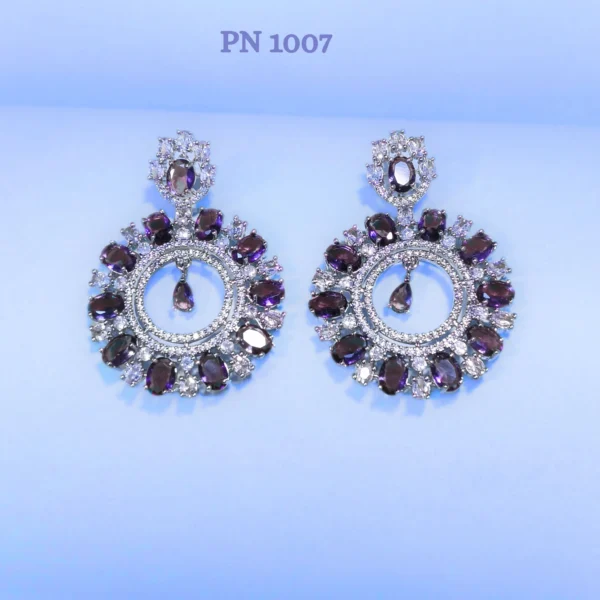 Purple round american diamond earrings for women