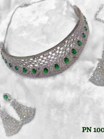 Silver Plated American Diamond Necklace Set in Statement Jewellery | Choker Necklace Designs