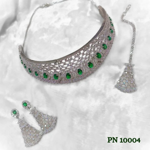 Silver plated american diamond necklace set in statement jewellery | choker necklace designs