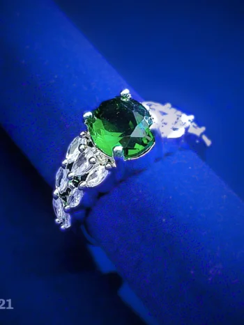 Green American Diamond Ring | Adjustable Ring