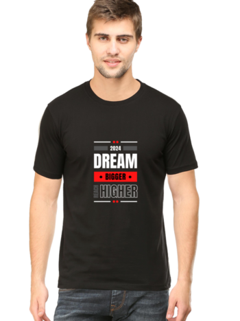 Dream Bigger, Reach Higher Motivational T-Shirt - Black, 100% Cotton, Unisex Fit